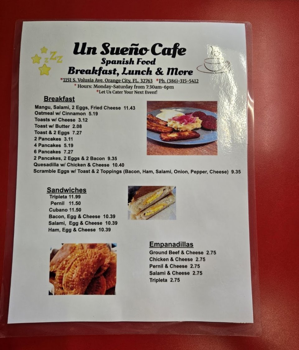Menu page showing catering and desserts.